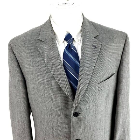 Calvin Klein Heavy Wool 3 Button Sport‎ Coat 40R Gray Check Blazer - Picture 1 of 10